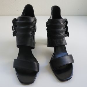 Zara Black leather chunky heel sandal heels